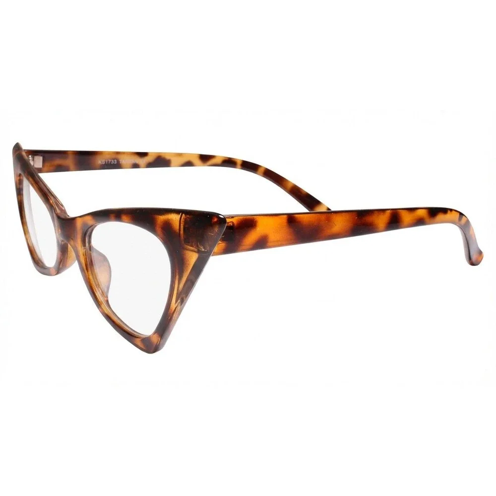 Classic Retro 70s Fashion Womens Tortoise & Pink Cat Eye Clear Lens Glasses